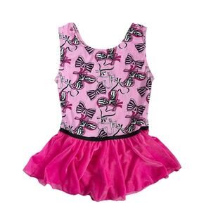 Jacques Moret Girls Dance Leotard Skirtall Pink Zebra Bow Gymnastics Size 6/7